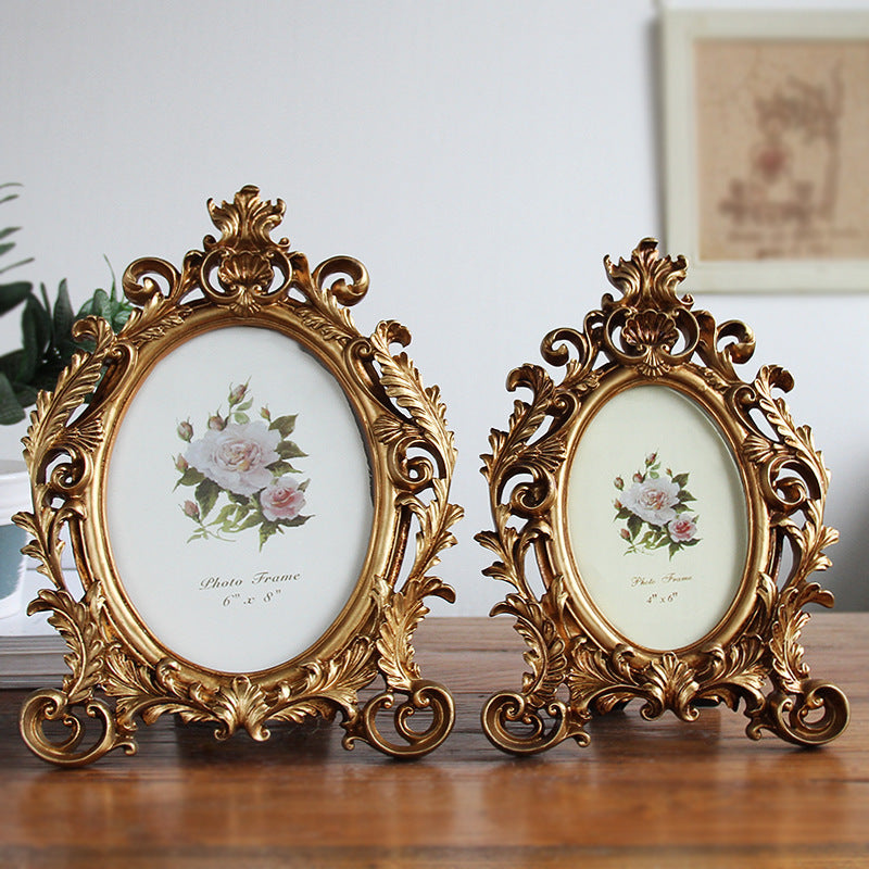 Antique Resin Gold Baroque Oval Photo Frame