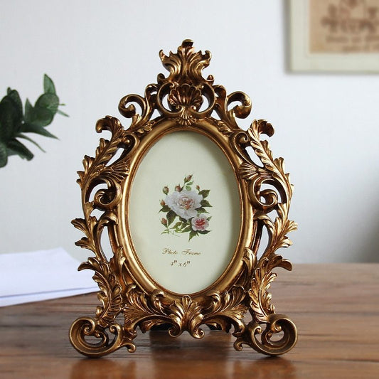 Antique Resin Gold Baroque Oval Photo Frame