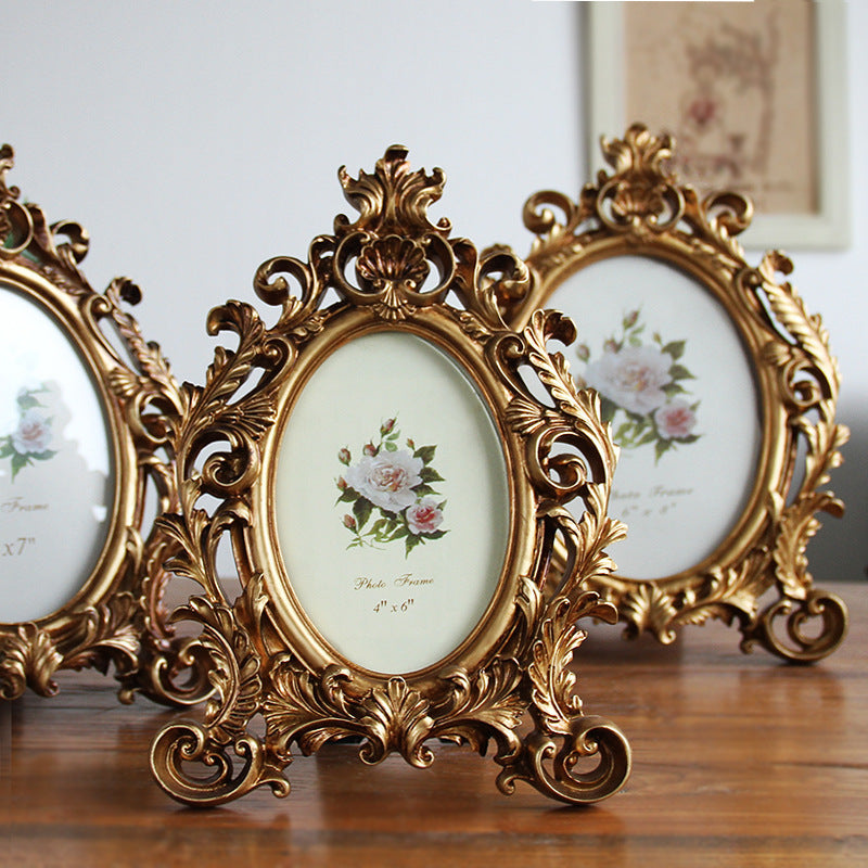 Antique Resin Gold Baroque Oval Photo Frame