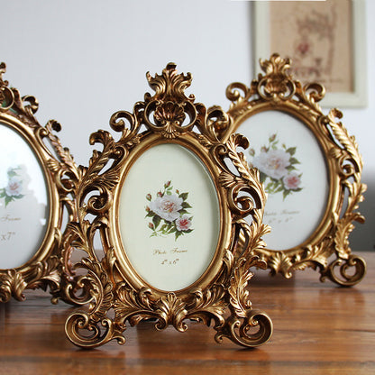 Antique Resin Gold Baroque Oval Photo Frame
