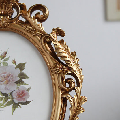 Antique Resin Gold Baroque Oval Photo Frame