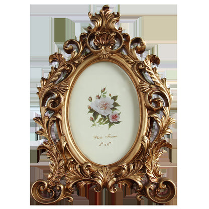 Antique Resin Gold Baroque Oval Photo Frame