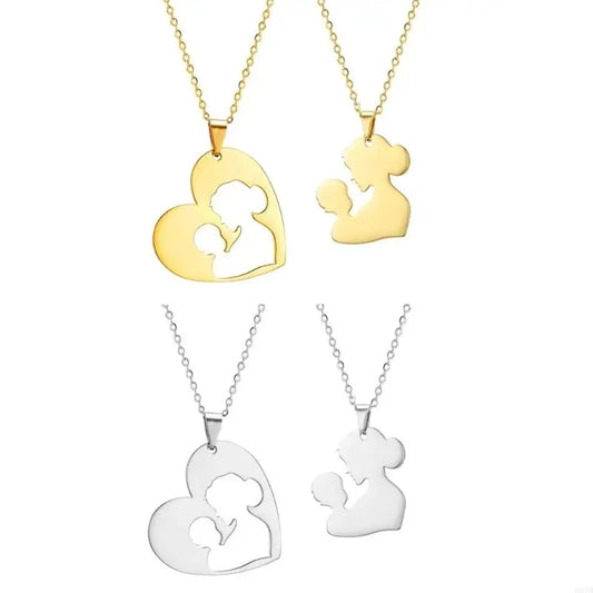 Mother and Child Silhouette Heart Necklace