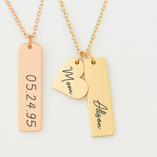 Personalized Heart & Bar Name Necklace S925