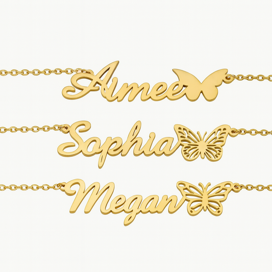 Personalized Custom Name & Birthday Month Butterfly Necklace